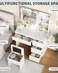 Makeup Vanity Desk with Lighted Mirror, Dressing Table Set with 4 Drawers, Power Outlet, Storage Stool, Storage Shelves, Vanity Mirror 3 Lighting Color Adjustable, Vanity Set for Bedroom, White
