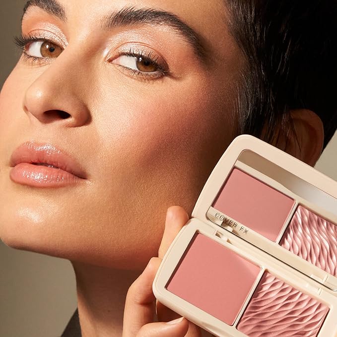 COVER FX Monochromatic Powder Blush Duo - Pink Dahlia: Soft Pink - Matte + Shimmer Finish - Create Custom, High Impact Color