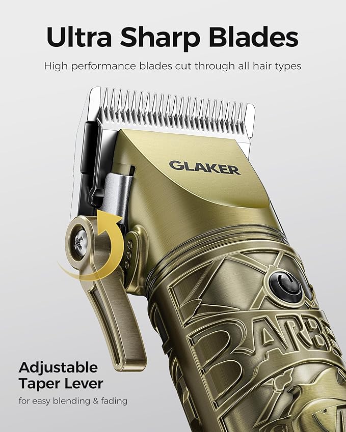 GLAKER Hair Clippers for Men Professional, Cordless Clippers for Hair Cutting, Mens Bear Trimmer, Electric Razor Barber Clippers Hair Trimmer, Gifts for Men (Gold)
