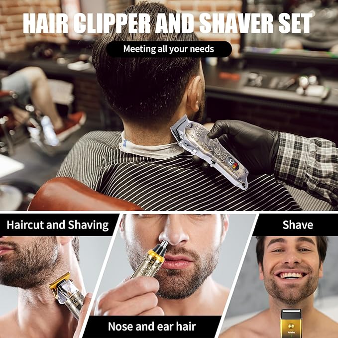 Hair Clipper for Men Set Cordless Electric Hair Clipper T-Shaped Beard Trimmer Nose Hair Trimmer Electric Shaver Professional Haircutting and Beauty Kit