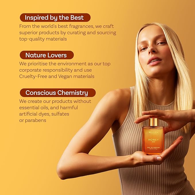 BellaVita Luxury Honey Oud Eau de Parfum (3.4 fl. oz.) | Patchouli, Vanilla, Bergamot, Floral & Spicy + Made with Clean & Vegan Essentials Oils + Cruelty Free | Long-Lasting Unisex Fragrance