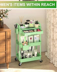 Goovilla 3 Tier Rolling Utility Cart Organizer with Removable Drawer, Stable and Sturdy Green Rolling Storage Carts with 2 Lockable Wheels for Bathroom, Kitchen, Snack, Craft, Makeup, Baby Essentials