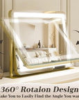 ROLOVE Gold Vanity Mirror with Lights - Smart Touch Dimming, 3-Color Lighting, 360° Rotatable Desktop Makeup Mirror for Desk, 22"x17"