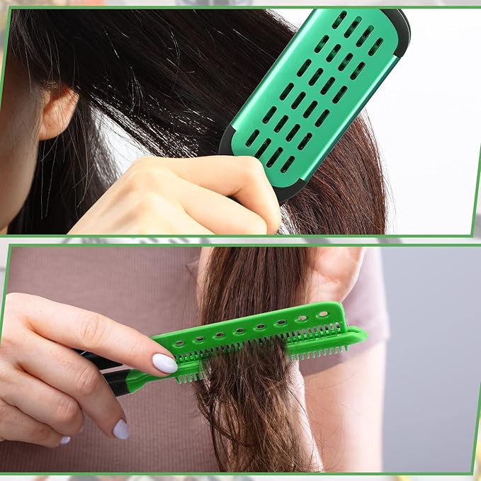 Chengu 2 Pcs Boar Bristles Double-Sided Brush and Flat Iron Comb for Hair Straightening, Styling, and Detangling Knotty Hair (Black, Green)