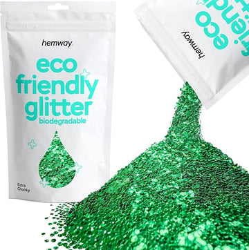 Hemway Eco Friendly Biodegradable Glitter 100g / 3.5oz Bio Cosmetic Safe Sparkle Vegan for Face, Eyeshadow, Body, Hair, Nail and Festival Makeup - Extra Chunky (1/24" 0.040" 1mm) - Emerald Green