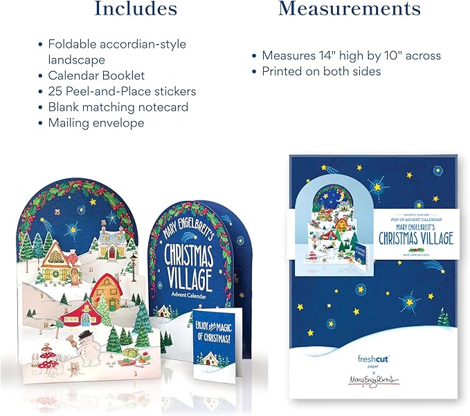 Freshcut Paper 2025 Advent Calendar, Mary Engelbreit's Christmas Village, Pop Up 3D Greeting Cards, Paper Advent Calendar for Adults, Christmas Gifts, Holiday Cards with Blank Notecard & Envelope