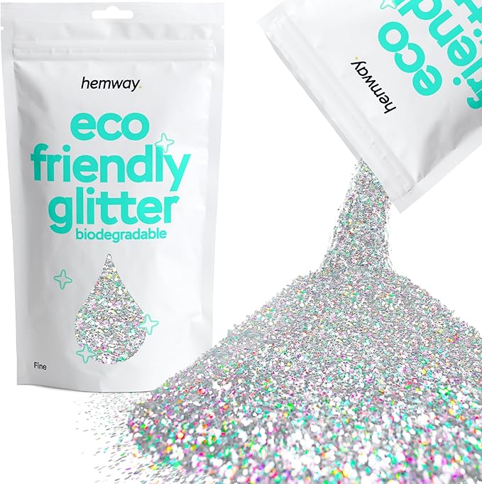 Hemway Eco Friendly Biodegradable Glitter 100g / 3.5oz Bio Cosmetic Safe Sparkle Vegan For Face, Eyeshadow, Body, Hair, Nail And Festival Makeup, Craft - Fine (1/64" 0.015" 0.4mm) - Silver Holographic