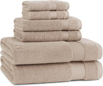 Arkwright Bath Towels Set of 6 - Super Soft 100% Cotton, 600 GSM Quick Dry & Absorbent, Luxury Bathroom Essentials with 2 Shower Towels, 2 Hand Towels and 2 Washcloths, Latte Beige