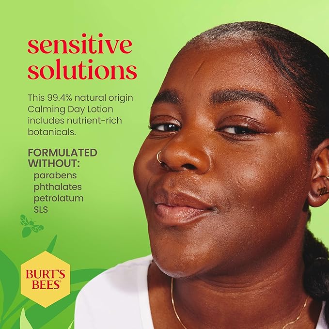 BURTS BEES SPF 30 Calming Day Face Lotion With Aloe and Rice Milk for Sensitive Skin, Sunscreen Face Lotion Soothes Redness and Irritation, 99.4 Percent Natural Origin Skin Care, 1.8 oz. Tube