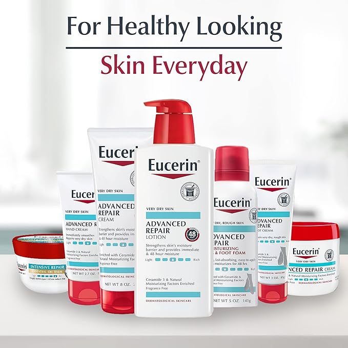 Eucerin Advanced Repair Unscented Body Lotion for Dry Skin (16.9 Fl Oz) + Advanced Cleansing Body and Face Cleanser for Sensitive Skin, Fragrance Free (16.9 Fl Oz)