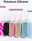 2 PC Silicone Body Scrubber, 2 in 1 Exfoliating Shower Bath Scrubber, Soft Silicone Loofah for Sensitive Skin, Shower Hair Scalp Massager, Easy to Clean, Lather Well (Black&Pink)