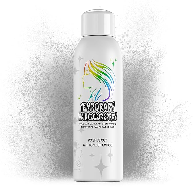 Temporary Hair Color Spray for Adults & Kids - Instant Silver Gray Dye Alternative | Non-Sticky, Washable & Gentle Formula | Party, Halloween, Costume Makeup (150 ml)