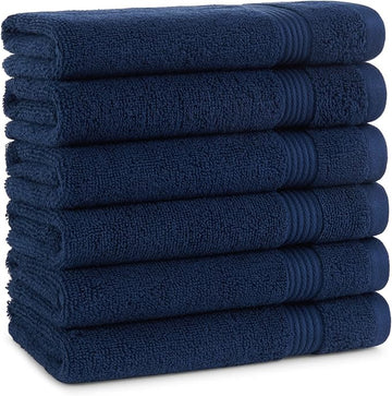 Arkwright Bathroom Hand Towels Set of 6 - Super Soft 100% Cotton, 600 GSM Quick Dry & Absorbent, Luxury Bath Essentials for Hotels, Spa, Hosts, and Vacation Rentals, Lapis Navy