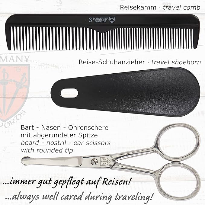 3 Swords Germany - brand quality 10 piece manicure pedicure grooming kit set for professional finger & toe nail care tweezers file clipper fashion leather case in gift box, Made by 3 Swords (01603)