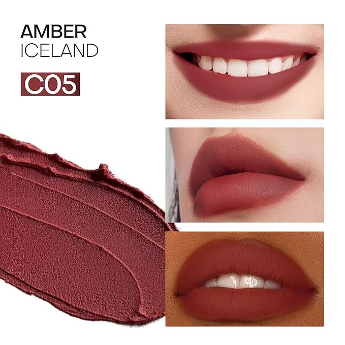Mistine Lipstick Thai Latte Sheer Creamy Rouge Velevt Matte Finish Lipstick for Women Non-sticky C05 Amber Iceland 0.12 fl oz 1 Count