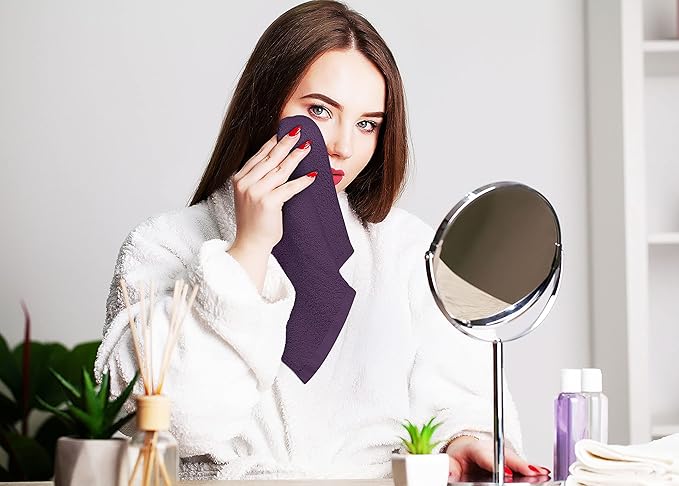 Utopia Towels 24 Pack Cotton Washcloths Set, 100% Ring Spun Cotton, Premium Quality Flannel Face Cloths, Highly Absorbent and Soft Feel Fingertip Towels, Plum