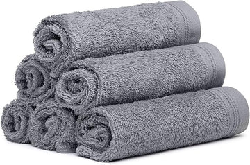 100% Cotton Washcloths Set 13” x 13” | Dark Grey Towels | Set of 6 Ultra Soft and Highly Absorbent Washcloths Sets for Bathroom, Gym, Spa | Machine Washable Face Towel