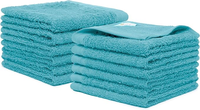 100% Cotton Washcloths Set 13” x 13” | Teal Blue(Turquoise) Towels | Set of 12 Ultra Soft and Highly Absorbent Washcloths Sets for Bathroom, Gym, Hotel, Spa | Machine Washable Face Towel