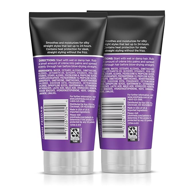 John Frieda Frizz Ease Straight Fixation Styling Crème, Straightens Frizzy Hair with Milk Protein & Almond Oil, Sleek, Shiny, Frizz-Free, ThermaGuard Heat Protection Against Damage, 5 Oz, Pack of 2