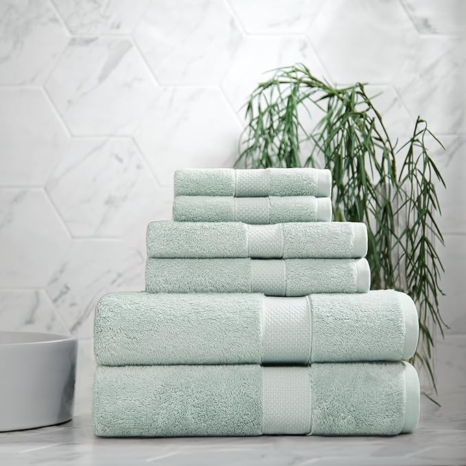 Aston & Arden Egyptian Hand Towels - Pack of 6 - Oversized Ultra Soft Thick & Absorbent, 100% Ringspun Egyptian Cotton Bathroom Towel for Spa, Hotel, 600 GSM, 16 x 30 in, Green