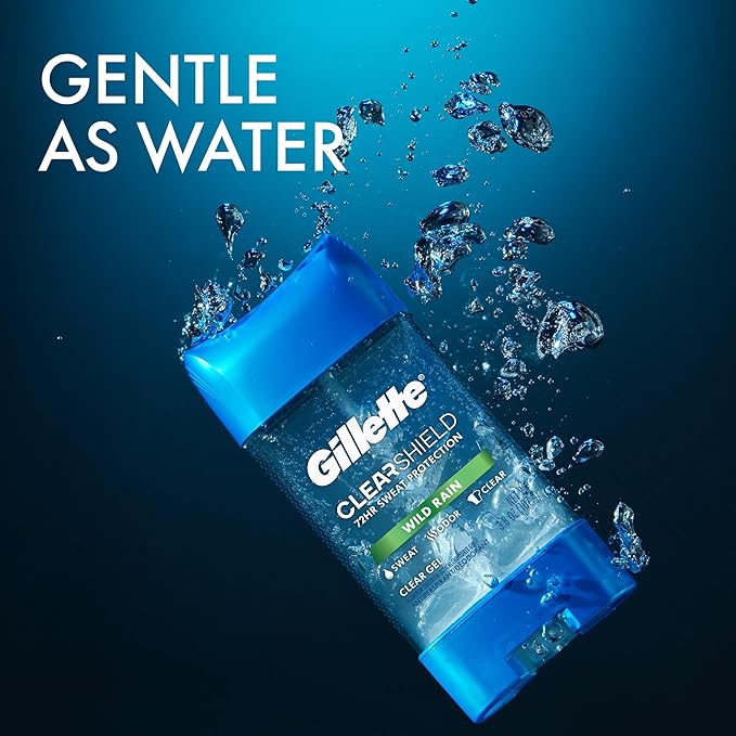 Gillette Antiperspirant and Deodorant for Men, 72hr Sweat & Odor Protection, Long Lasting Freshness, Anti-White Mark Technology, Clear Gel, Wild Rain Scent, 3.8 oz (Pack of 2)