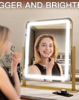 FENNIO Vanity Mirror with Lights - 15"x12.6" LED Lighted Makeup Mirror, Large Makeup Mirror with Lights, Touch Screen with 3-Color Lighting, Dimmable, for Vanity Desk Tabletop, Bedroom Gold