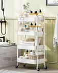 TOOLF 4-Tier Metal Rolling Cart with Wheels, Storage Utility Organizer Cart for Kitchen, Bathroom, Office, Baby Essentials & Makeup - Lockable Casters, Easy Assembly, Large Capacity, White