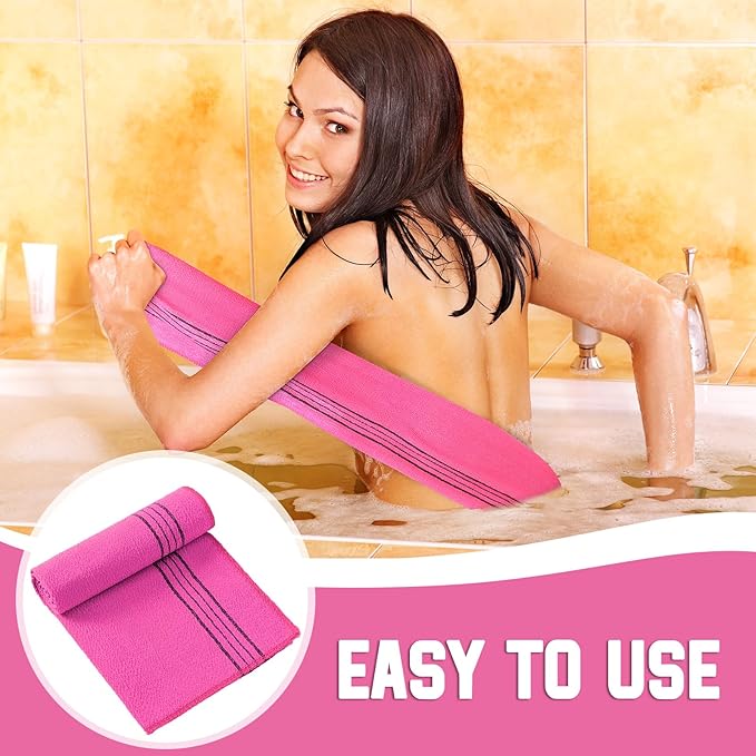 Tatuo 4 Pieces Korean Exfoliating Washcloth Body Back Scrubber Japanese Italy Exfoliating Cloth 35.5 Inch Long Bath Towel Washcloth Dead Skin Remover for Men Women(Multicolored)