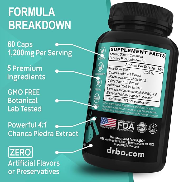 Stone Breaker Chanca Piedra Capsules - Stone Detox for Kidney Cleanse Detox, Gallbladder Formula with Hydrangea Root - Natural Gallstones Kidney Stones Dissolver Gallbladder Flush Pills - 60 Capsules