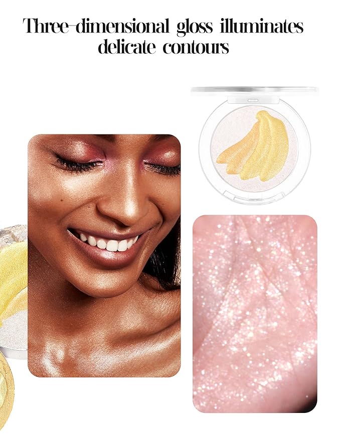 Cream Highlighter Compact, Highly Pigmented Glitter Powder Makeup, Face