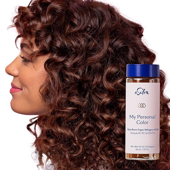 eSalon Permanent Hair Color & Hair Dye Kit - Dark Brown Copper Mahogany - Personal Colorist for Up To 100% Gray Coverage, All Hair Types - Professional-Grade Ammonia-Free