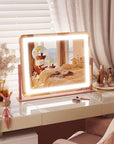 FENNIO Vanity Mirror with Lights 22''x17'' Makeup Mirror,Vanity Mirror Touch Screen with 3-Color Lighting,Dimmable,for Vanity Desk Tabletop（Pink）