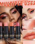 2 Pcs Cream Blush Stick Makeup Kit, Natural Shimmer & Matte Wand for Cheeks, Lightweight Blendable Silky Cream Makeup - #02 Soft Pink #03 Coral Orange