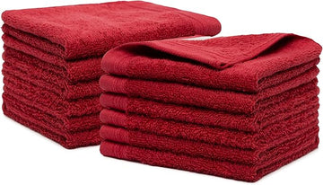 100% Cotton Washcloths Set 13” x 13” | Burgundy Towels | Set of 12 Ultra Soft and Highly Absorbent Washcloths Sets for Bathroom, Gym, Hotel, Spa | Machine Washable Face Towel