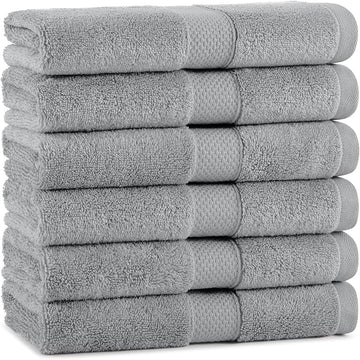 Aston & Arden Egyptian Hand Towels - Pack of 6 - Oversized Ultra Soft Thick & Absorbent, 100% Ringspun Egyptian Cotton Bathroom Towel for Spa, Hotel, 600 GSM, 16 x 30 in, Dark Grey