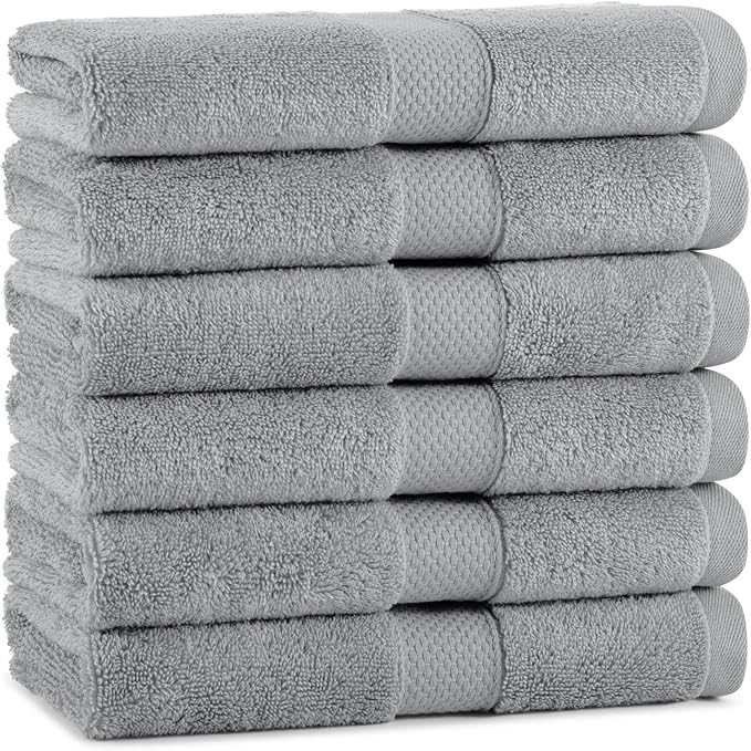 Aston & Arden Egyptian Hand Towels - Pack of 6 - Oversized Ultra Soft Thick & Absorbent, 100% Ringspun Egyptian Cotton Bathroom Towel for Spa, Hotel, 600 GSM, 16 x 30 in, Dark Grey