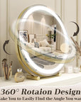 ROLOVE Gold Vanity Mirror, 18 Inch Lighted Makeup Mirror with Smart Touch 3 Colors Dimmable, Tabletop, 360 Rotation