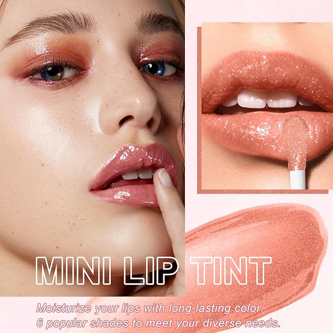 6pcs Lip Gloss Oil Set, Mini Hydrating Lip Glow Oil Lip Gloss, Lipgloss Lipoil Set for Women Girls Teens, Tinted Plumping Fat Lip Oil Lip Balm for Dry Lips Nourishing (SET A)