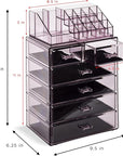 Sorbus Acrylic Makeup Organizer Set, 6-Drawer Vanity & Countertop Cosmetic Storage with Small & Wide Compartments, Purple Makeup Storage for Brushes, Jewelry – Holiday Gift for Women & Teens