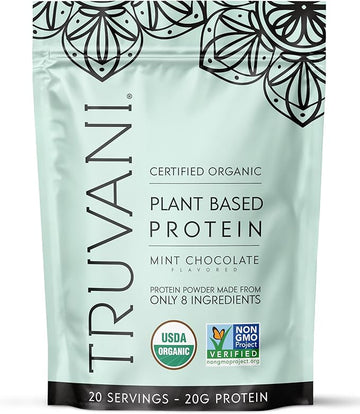 Truvani Vegan Pea Protein Powder | 20g Organic Plant-Based Protein | Keto | Gluten & Dairy Free | Low Carb | No Added Sugar | Mint Chocolate | 20 Servings |