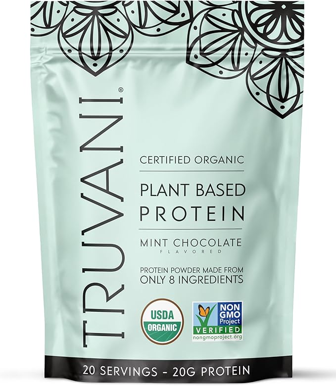 Truvani Vegan Pea Protein Powder | 20g Organic Plant-Based Protein | Keto | Gluten & Dairy Free | Low Carb | No Added Sugar | Mint Chocolate | 20 Servings |