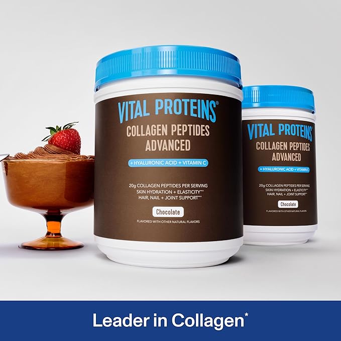 Vital Proteins Collagen Peptides Advanced, Hydrolyzed Peptides with Hyaluronic Acid and Vitamin C - Chocolate Flavor Powder, 24.7oz