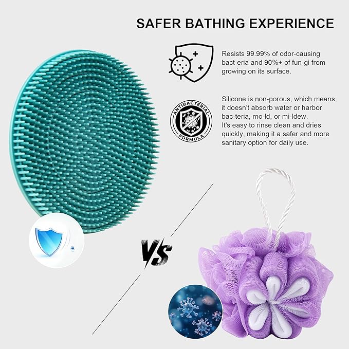 INNERNEED Food Grade Silicone Body Scrubber Gentle Exfoliating Brush for Women Men Deep Clean for All Skin Types, More Hygienic and Well Lather (Dark Green+Pink)