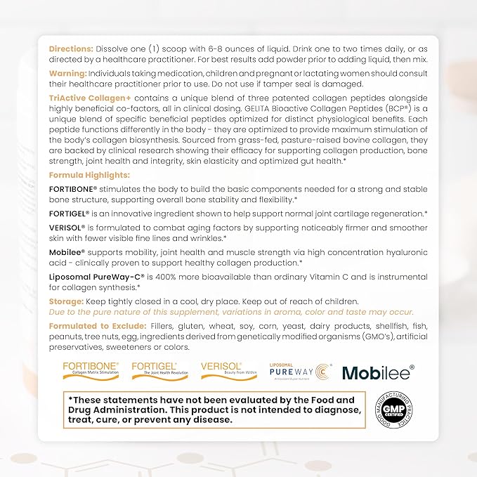 Pure Therapro Rx TriActive Collagen Plus, Collagen Powder for Hair, Skin, Nails, Bones & Joints, Hydrolyzed Collagen Powder w/Patented Peptides, Unflavored Multi Collagen Protein Powder, 30 Servings