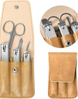 Premium Stainless Steel Nail Clippers Set - Travel Grooming Kit, 6pc Manicure/Pedicure Tools with PU Case - Unisex Gift for Men and Women(D-Khaki)