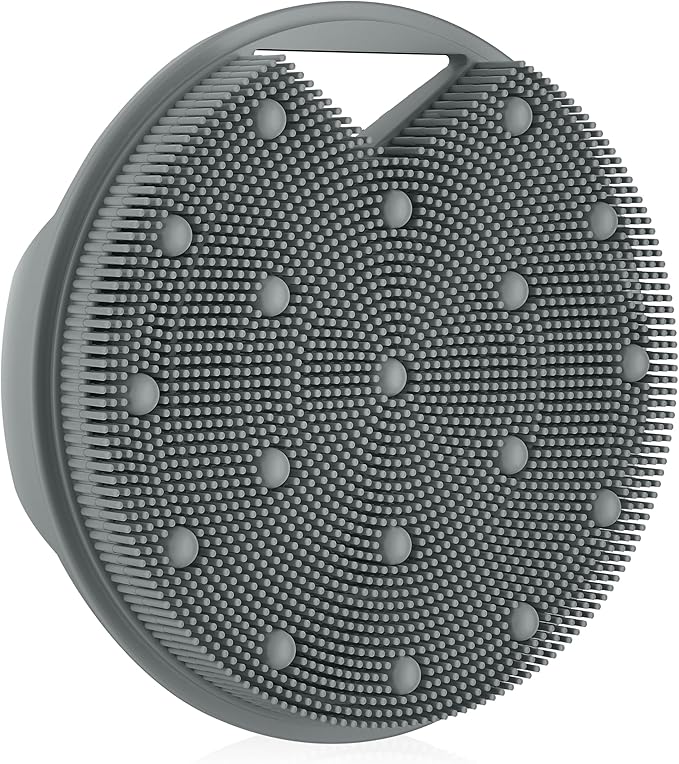 Lymphatic Drainage Silicone Body Scrubber for Shower - Exfoliating Silicone Loofah with Zinc Infused and Stiff Massage Nodes，for Improving Skin Health and Reduces Acne -Dark Gray