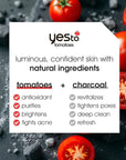 Yes To Face Wipes for Women and Men, Charcoal Facial Cleansing Wipes for use as a Make Up Remover, Cleaning, Soothing, Tomatoes (Pack of 2)