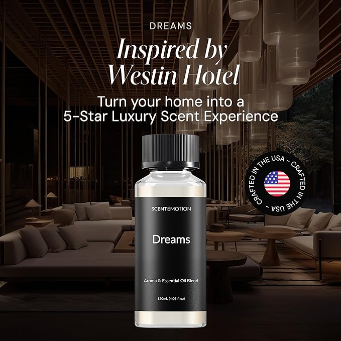Dreams Essential Diffuser Oil, Opulent Resort-Style Aroma, Luxury Fragrance Oil for Ultrasonic & Waterless Diffusers, Notes of Aloe Vera, White Tea & Cedar | 4.05 fl oz, 120 mL