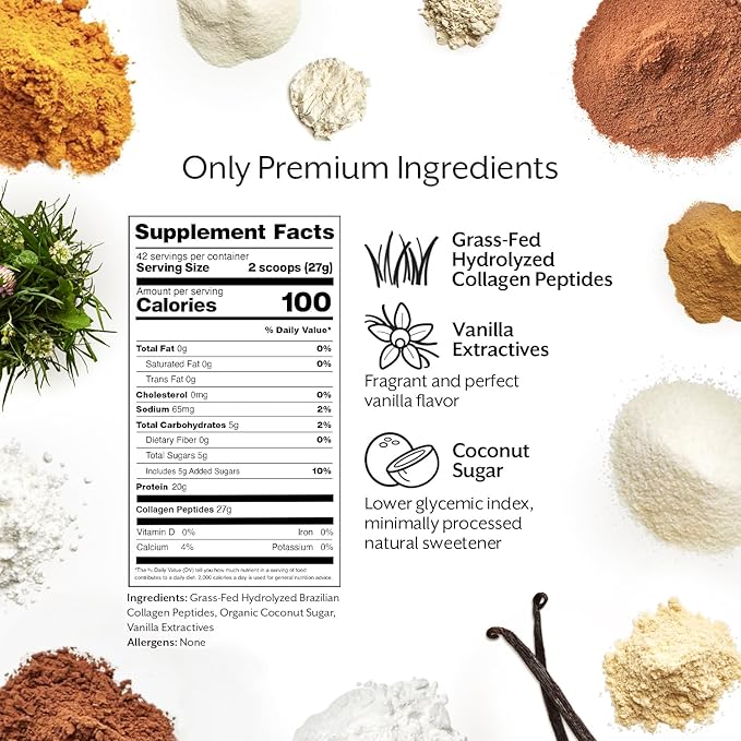 ProMix Nutrition Hydrolyzed Collagen Peptides Protein - Type 1 & 3 Grass Fed Collagen, Organic Coconut Sugar, Vanilla - 2.5 Pound (Pack of 1)