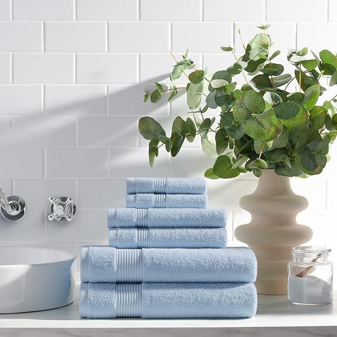 Arkwright Bath Towels Set of 4 - (Bulk Case of 24) Super Soft 100% Cotton, 600 GSM Quick Dry & Absorbent, Luxury Bathroom Essentials for Hotels, Spa, Hosts, and Vacation Rentals, Misty Blue